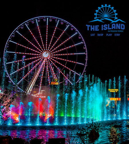 island pigeon forge tall wheel fountain - 7D Dark Ride & Arcade City at The Island