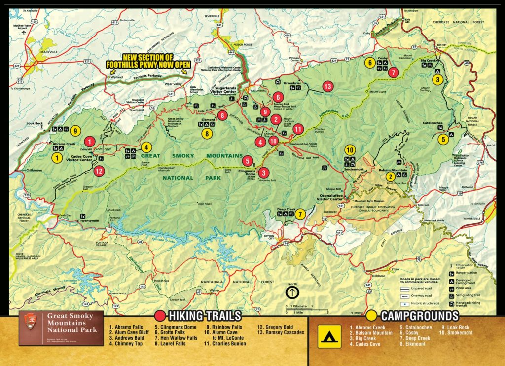 National Park Map Double Page Jan 2019 1024x742 - Smoky Mountain Maps