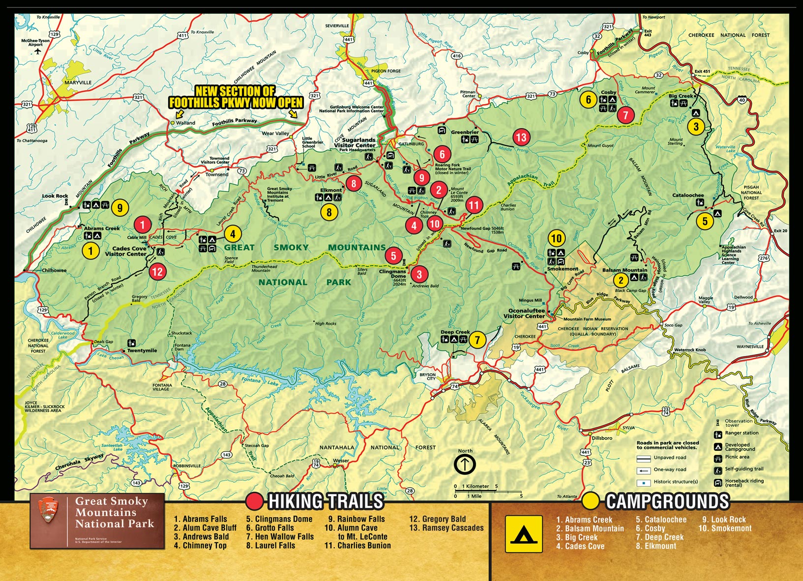 Smoky Mountain Maps - National Park Map Double Page Jan 2019